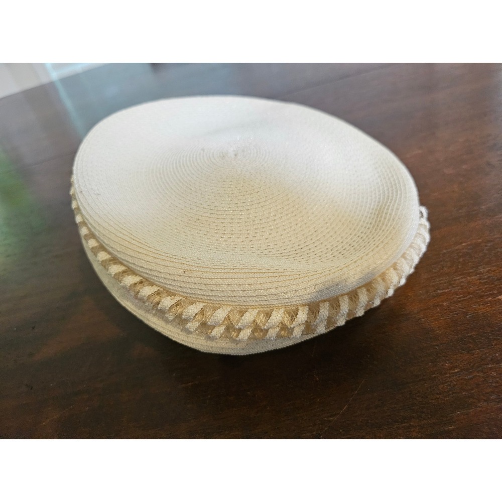 Vintage Pillbox Hat Women OS Cream Vintage Woven Braided Trim Church Formal - Picture 4 of 6